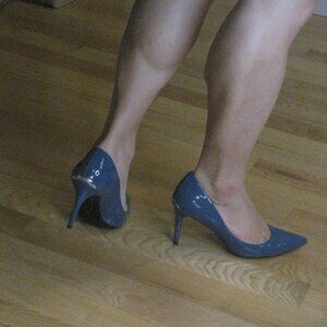 Calvin Klein Gayle Steel Blue Leather Pointy Toe 3.5" Heel silver plate NWB 10M